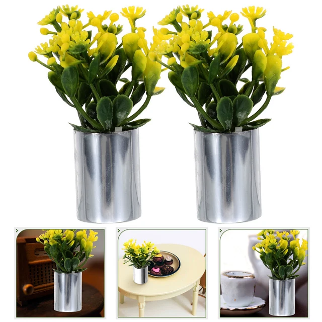 2 Pcs Tiny Greenery Ornament Dollhouse Potted Flowers Succulent Plants