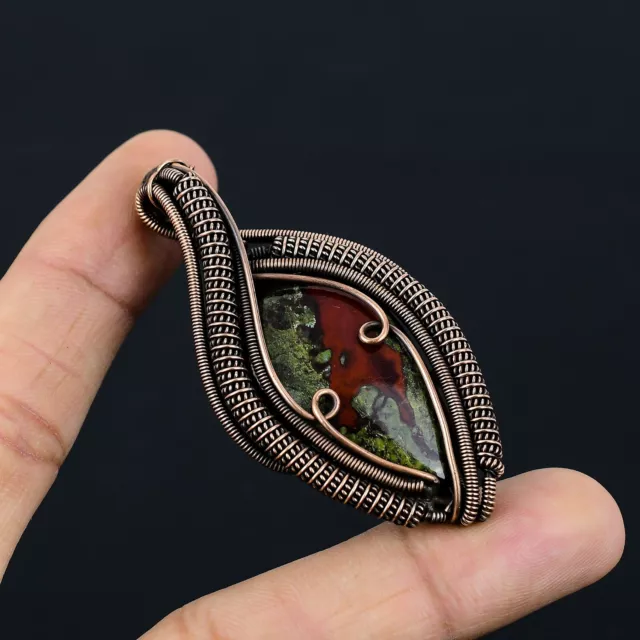 Dragon Blood Jasper Gemstone Copper Wire Wrap Pendant Jewelry for New Year Gift