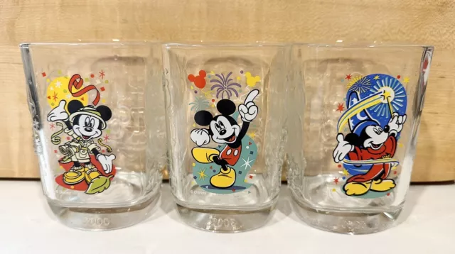 McDonalds 2000 Walt Disney World Celebration Mickey Mouse Glass Cups Set Of 3