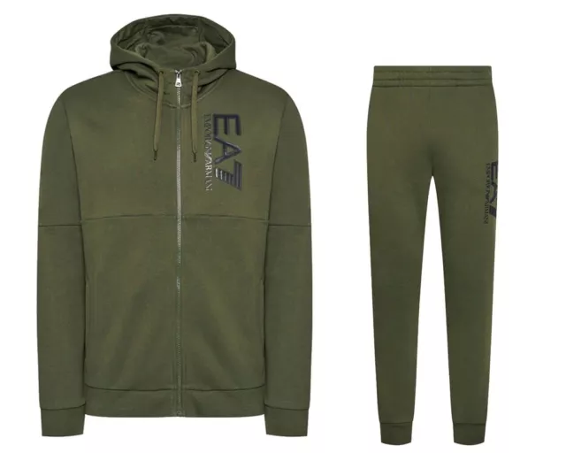 EMPORIO ARMANI EA7 Green Hooded Tracksuit Set Sweatshirt Pants