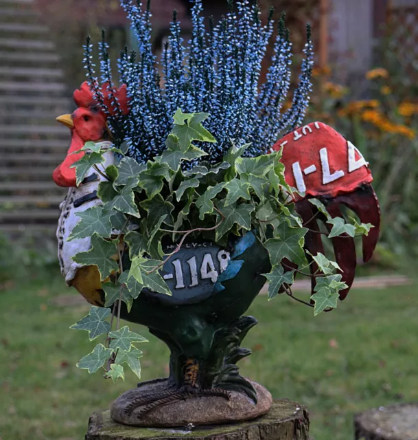 Gartenfigur Tier Hahn Huhn mit Pflanzenkübel Blumentopf Deko Dekofigur groß