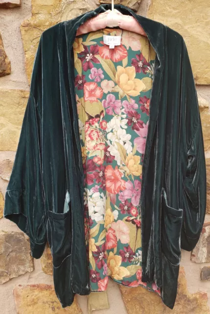 Jade by Johnny Was Silk Velvet Floral Kimono Cardigan Reversible