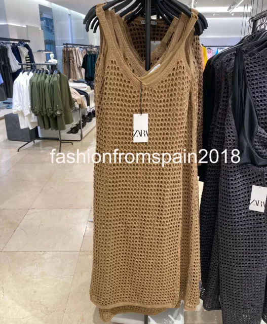 ZARA NEW WOMAN Long Knit Dress With Metallic Thread Detail Golden S  4331/043 £30.00 - PicClick UK