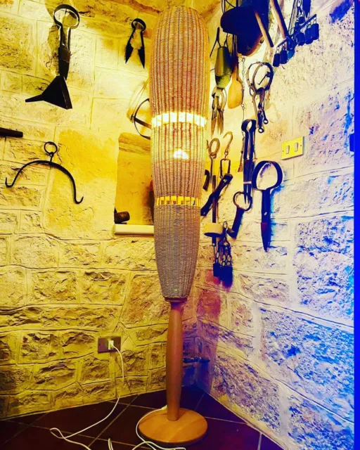 🔴 grande lampada terra in vimini rattan midollino Bonacina Vivai del Sud