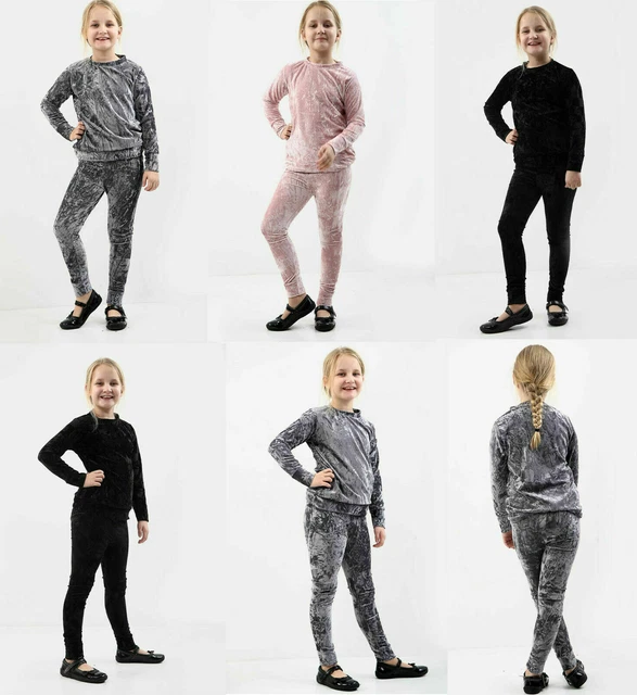 Kids Velour Tracksuit Girls Top & Bottom Set Velvet Lounge Wear Co Ord Suit Uk
