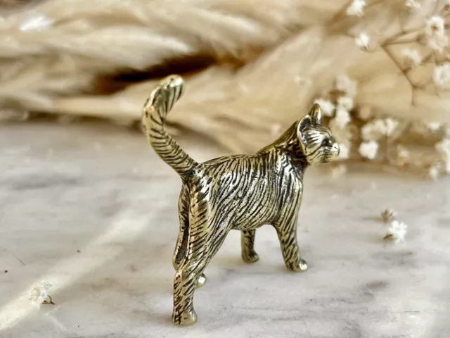 cute little cat figurine, solid brass cat statue, vintage style kitten