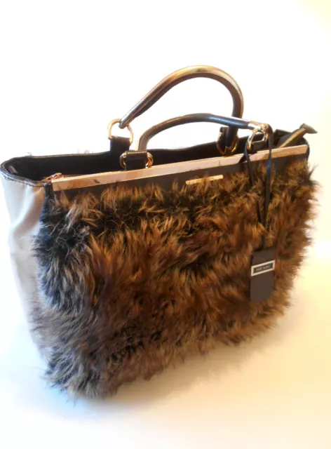 RIVER ISLAND LARGE Ladies Black Cream Faux Fur Trim Tote Bag 7.00 PicClick UK