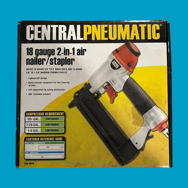 CENTRAL PNEUMATIC 18 Gauge 2in1 Air Nailer/Stapler New In Box 22.49