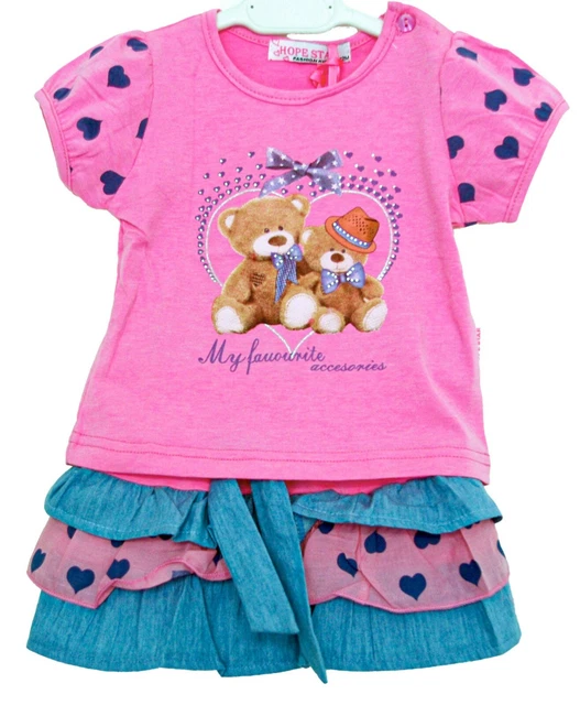 Completo Bambina Bimba Estate Cotone T.shirt + Gonna Taglie 24 - 36 Mesi