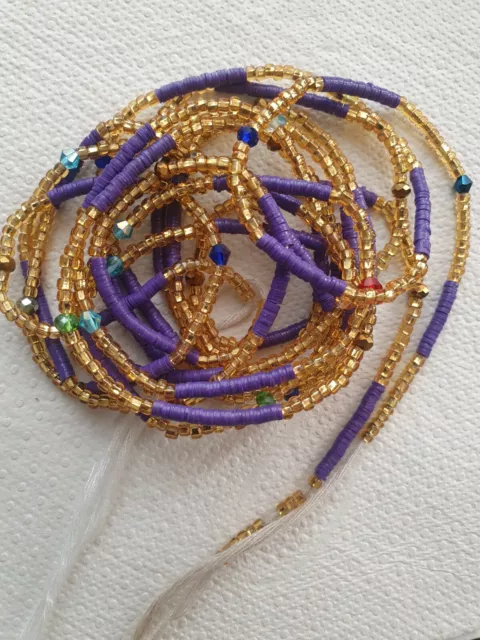 Perles africaines mixtes taille simple, violet et or 45 pouces de long neuves GRATUITES P&P 🙂