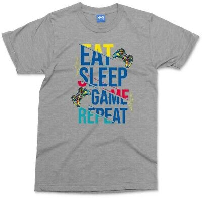 EAT Sleep Gioco Ripetere Divertente Giocatore Regalo Top camicia di gioco Ragazzi Ragazze Compleanno Tee