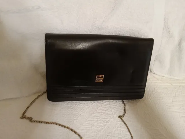 VTG AUTH GIVENCHY Black Leather Crossbody Bag Purse Handbag Carryall Clutch Tote