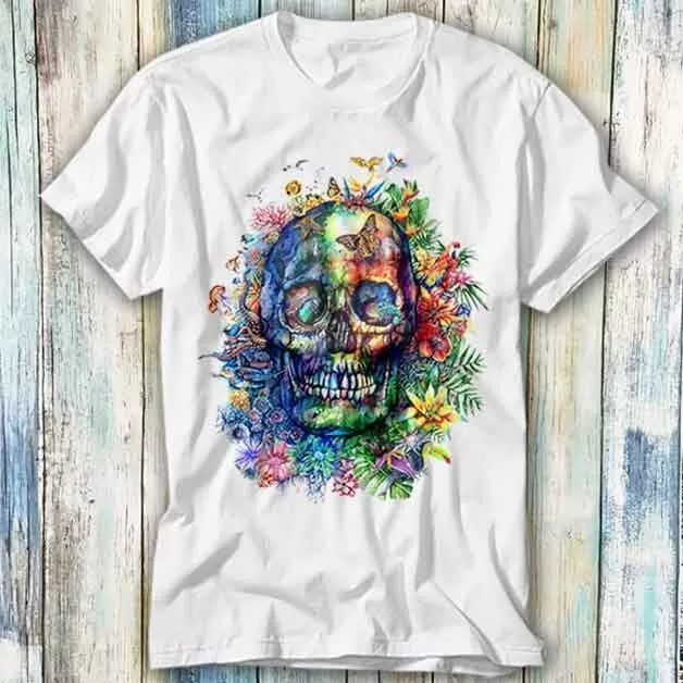Sugar Skull Flower T Shirt Meme Gift Top Tee Unisex 1058
