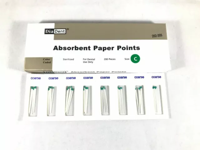 DIADENT Absorbent Paper Points Sterilized Color Coded 200/Pack Cell Pack Size C 2