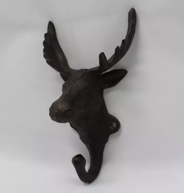 Rustic Elk Deer Head Cast Iron Wall Hanger Hook 6.25" Hunting Lodge Cabin Décor 2