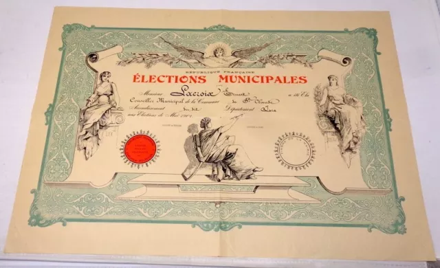 tres rare diplome d'élection de 1904 SAINT-CLAUDE -jura - tres bel état a voir