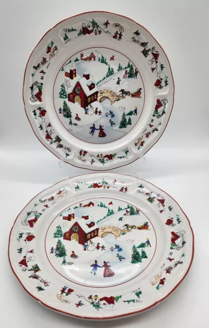 Farberware White Christmas 95 Katherine Babonovsky 12" Platter Chop Plates 2