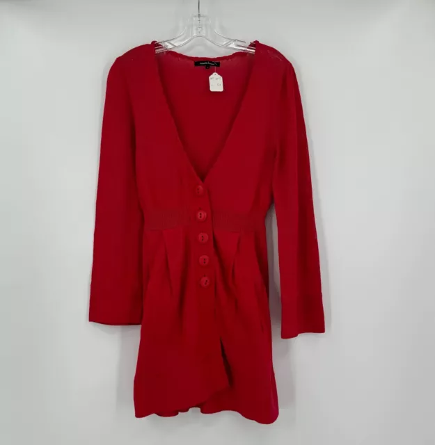 Nanette Lepore Womens Red Cotton Button Up Fit Flare Long Cardigan Sweater Sz S