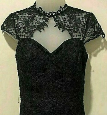 Lipsy Vip Size 10 Black Placement All Over Lace Occasion Midi Dress £110 Bnwt