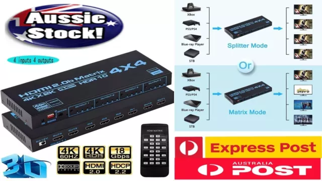 HDMI Matrix Switch 4x4 4K HDMI Matrix Switcher Splitter 4 In 4 Out Box Extractor