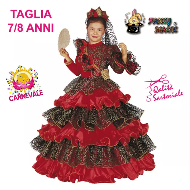 COSTUME VESTITO DI Carnevale Principessa Spagnola Bambina 7/8 Anni Fancy  Magic 5 EUR 99,99 - PicClick IT