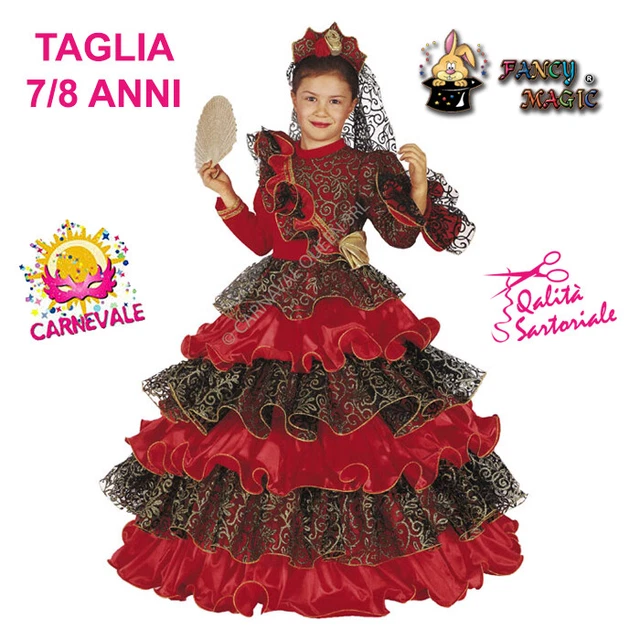 COSTUME VESTITO DI Carnevale Principessa Spagnola Bambina 7/8 Anni