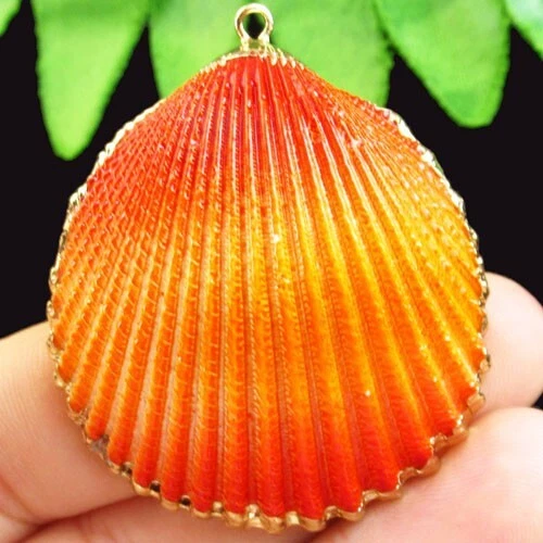 Gold Edge Orange Scallop shell Pendant Bead 47x41x3mm F47920