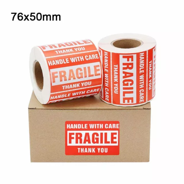 500 / Roll Fragile Stickers Handle With Care Thank You 76x50mm Adhesive Labels