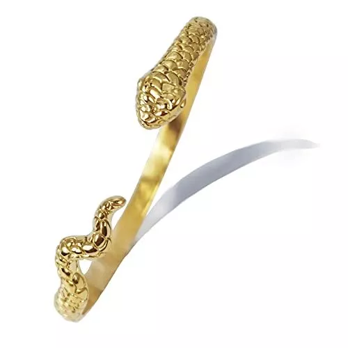 14K Gold Bracelet for Women Snake Cuff Bracelet for Girls Open Bangle Beads B...