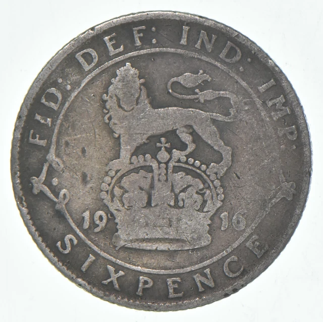 Roughly the Size of a Dime 1916 Great Britain 6 Pence World Silver Coin *189
