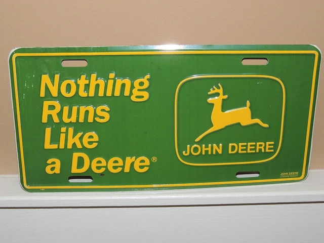 Vintage "Nothing Runs Like a Deere" Vanity John Deere Tin Metal License Plate