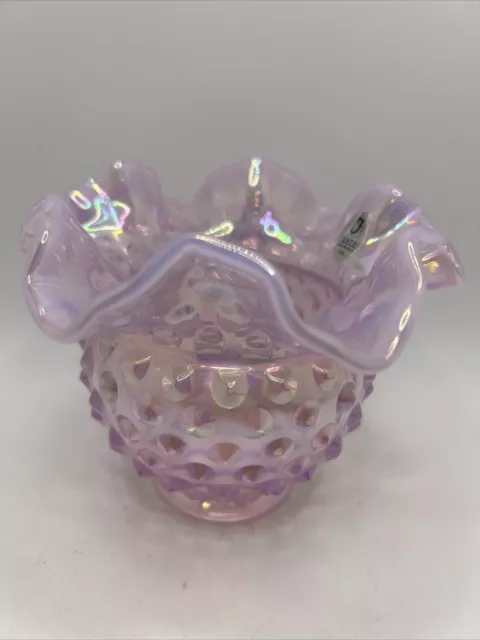 Fenton Vase/bowl Light pink iridescent hobnail