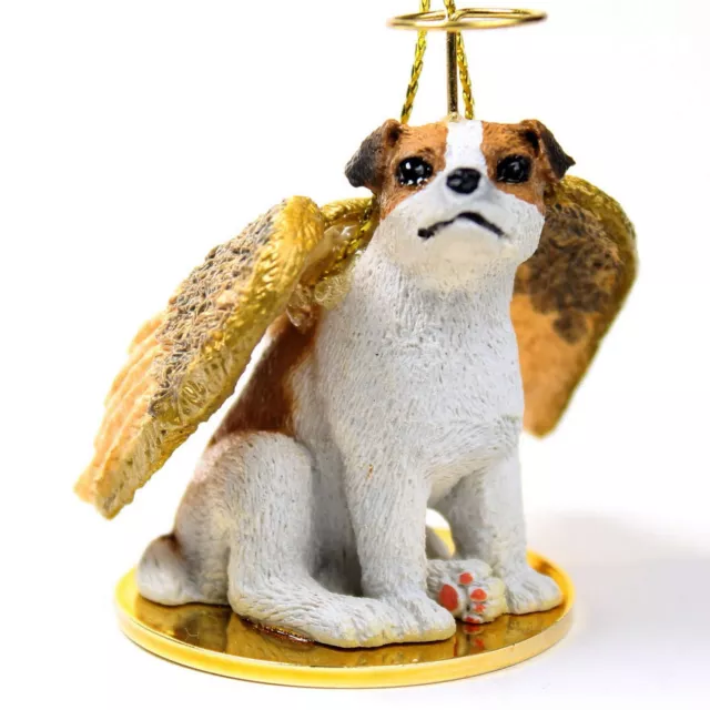 Jack Russell Ornamento Angel Figurina Dipinto a Mano Marrone/Bianco Liscio