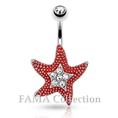 FAMA Starfish with CZ Paved Centre Navel Belly Ring 316L Surgical Steel