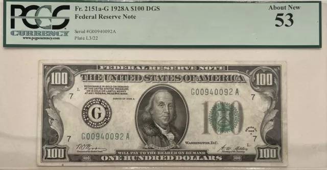 Fancy Low Digit 1928 A $100 Federal Reserve Note Fr.2151a-G. Serial # G00940092A