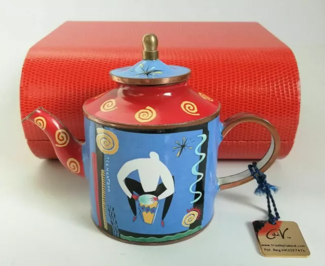 Miniature Enamel Teapot Drummer Design - No 387