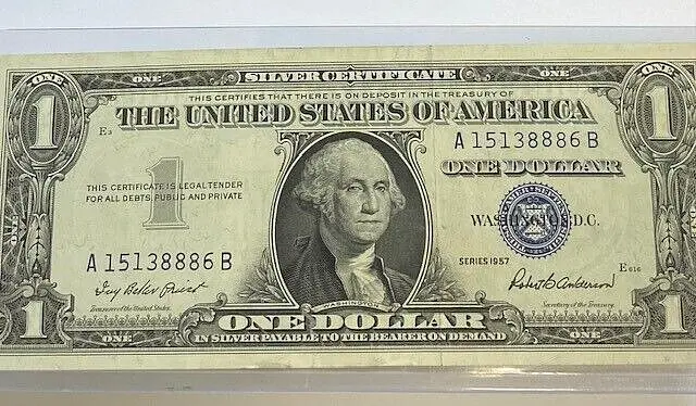 One Dollar Silver Certificate with Blue Seal Series 1957  in Protective Sleeve