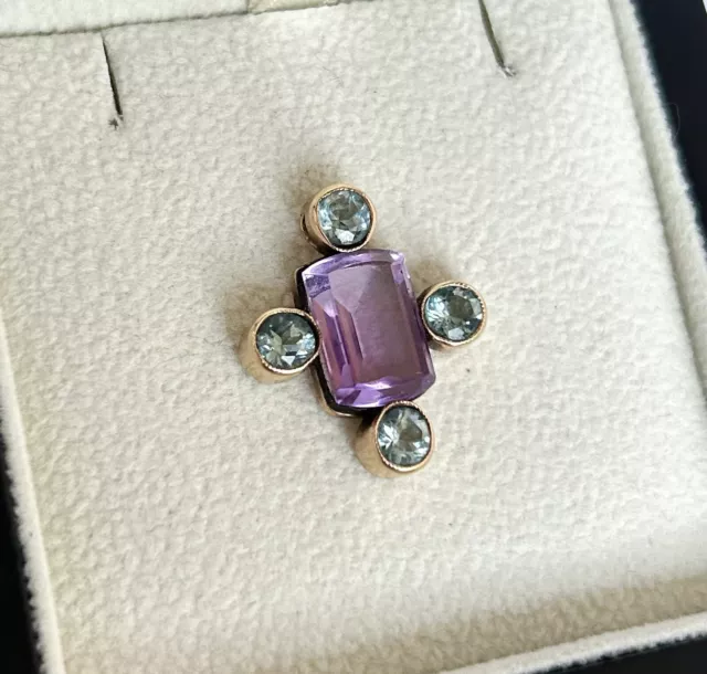 9ct Gold Amethyst & Aquamarine Pendant /  3 Carat Amethyst / Antique Edwardian