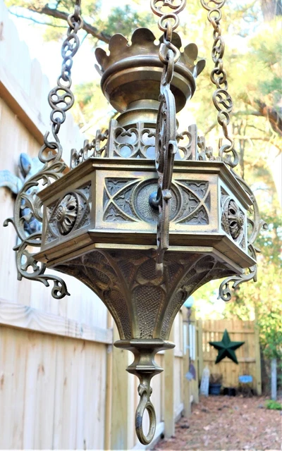Antique Ornate Hanging Solid Brass Sanctuary Church Lamp and Brass wall Bracket