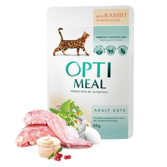 OPTIMEAL Super Premium Cibo umido per gatti - Coniglio in salsa bianca, 12 x 85g