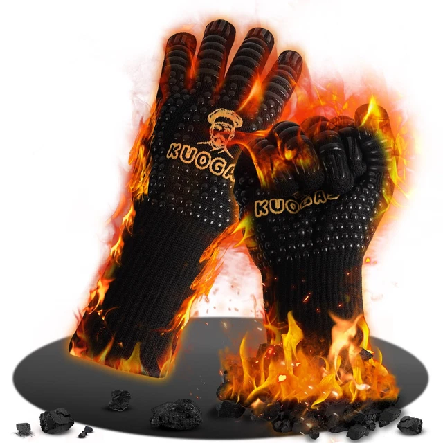 Gants De Cuisine En Silicone Résistants à La Chaleur - Noir, Doublure Coton - Pour Four Et BBQ