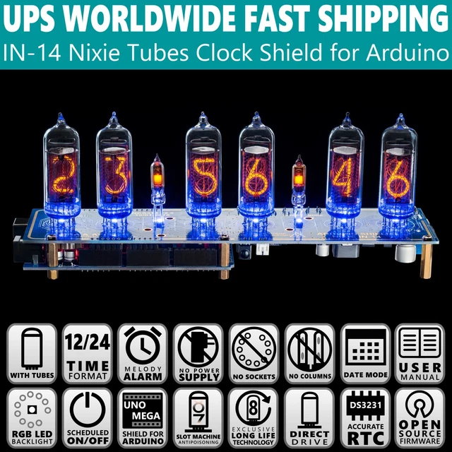 Nixie-Röhrenuhr IN-14 Mit Arduino Shield – Retro, Lautlos, Mit Alarm & Temperaturanzeige
