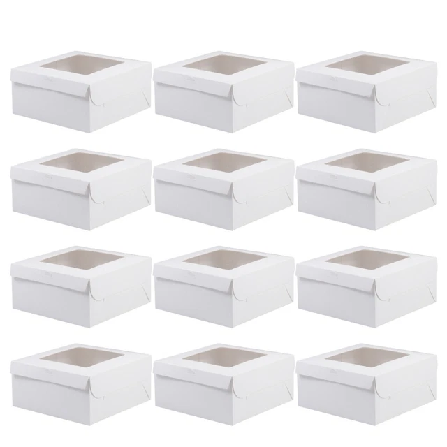 12 Pcs Paper Bakery Carrier Cupcake Holders Kraft Box Open The Window