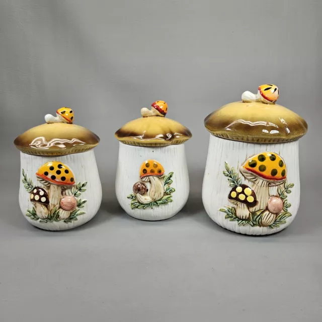 Vintage Sears & Roebuck Merry Mushroom Canisters Set Of 3 With Lids 1983 - Japan