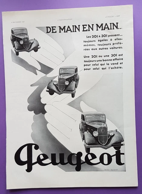 PEUGEOT voiture 201 et 301 -  PUBLICITE - AD 1933  Réf : 1322