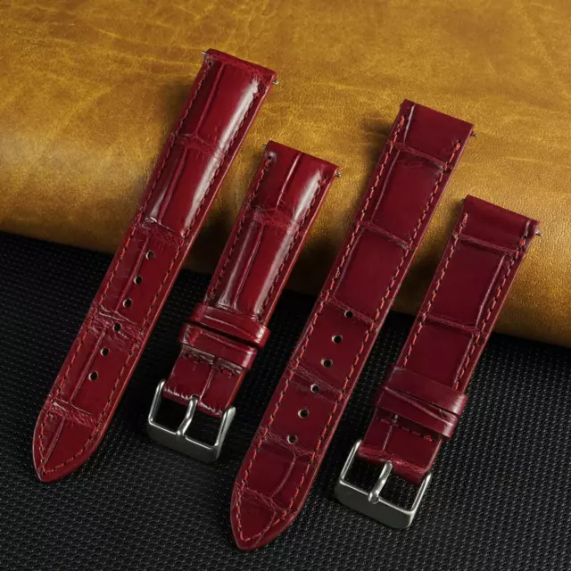 Burgundy Alligator Watch Strap Real Crocodile Leather Watch Band Gift for Men