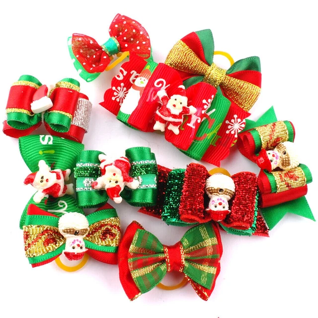 20-200STK Weihnachten Haustier Katze Hundehaar Bögen Gummiband Weihnachten DE