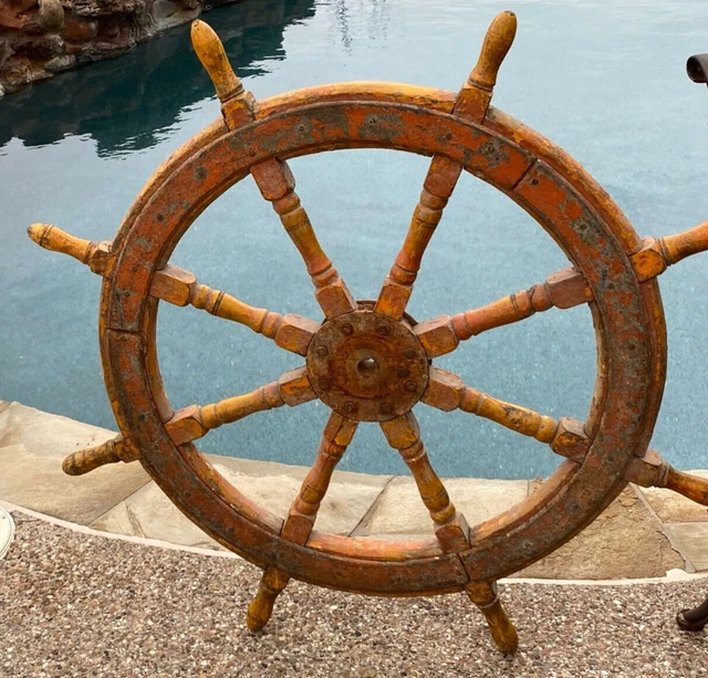 Antique Ships Wood Steering Wheel / Marine Salvage ~ Boat Nautical Beach Decor