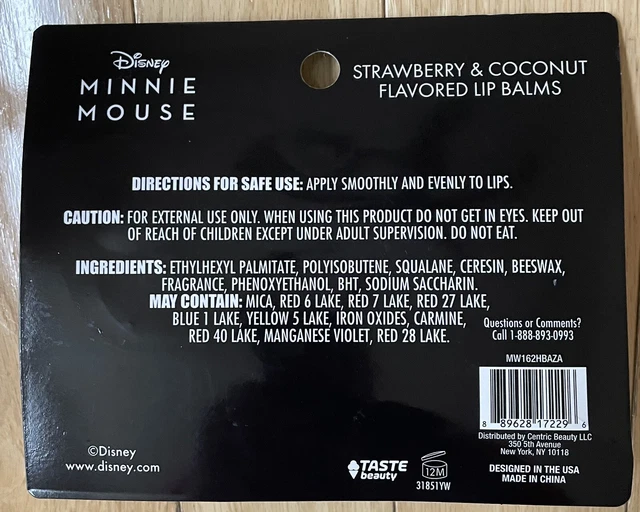 Disney Mickey Mouse & Minnie Mouse Strawberry & Coconut Flavored Lip Balms/New 2