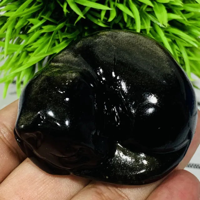 100g Natural Carved Gold Obsidian Cat Quartz Skull Crystal Reiki Healing Gift1PC